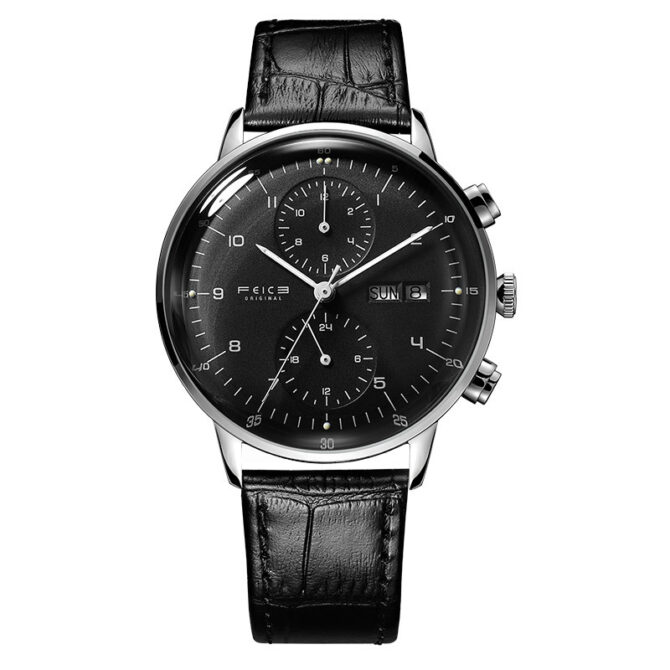 Stylish men's watch featuring a sleek design with a stainless steel case, leather strap, and precision quartz movement. Perfect for formal and casual occasions, this timepiece combines durability and elegance, making it an ideal accessory for modern men.